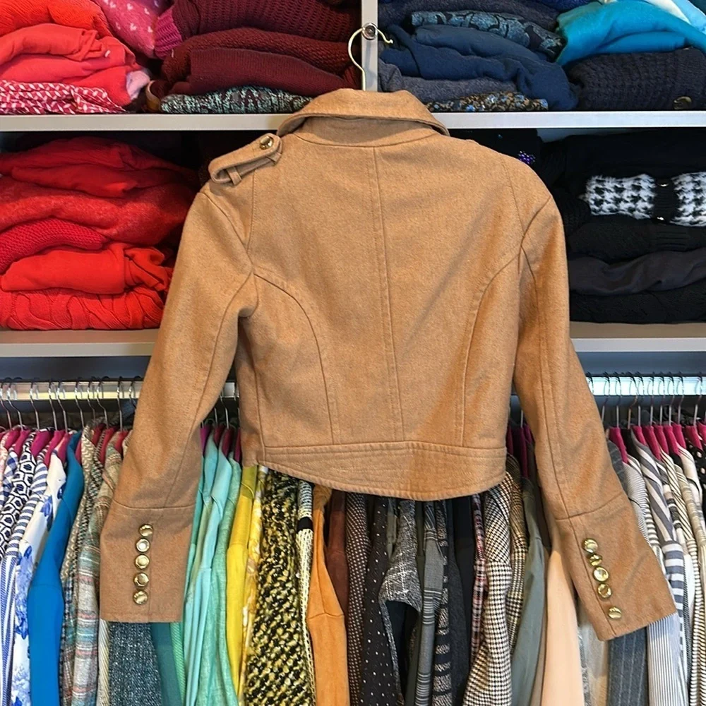 Forever 21 camel front button closure 2 zipper pockets jacket size S